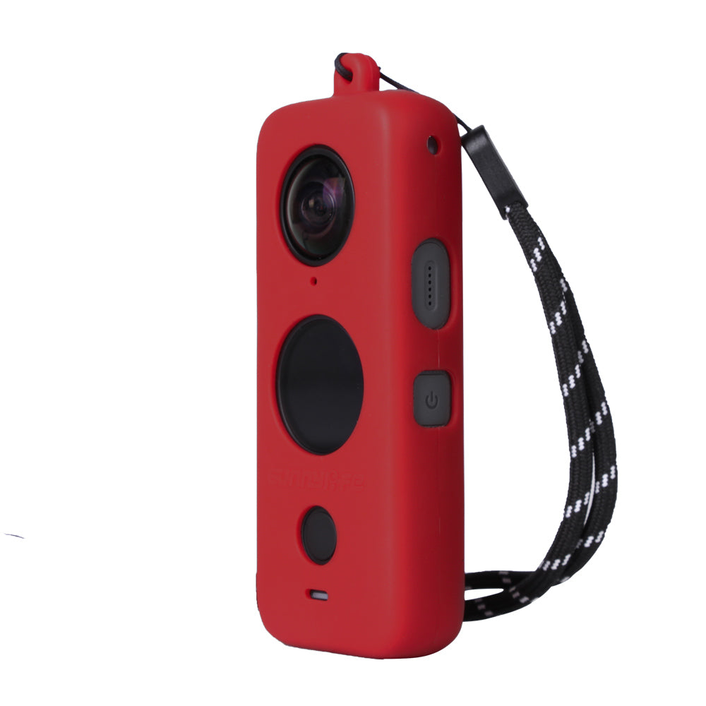 Lens Screen Protective Cover Silicone Sleeve with Lanyard for Insta360 One X2 Sports Camera - Red