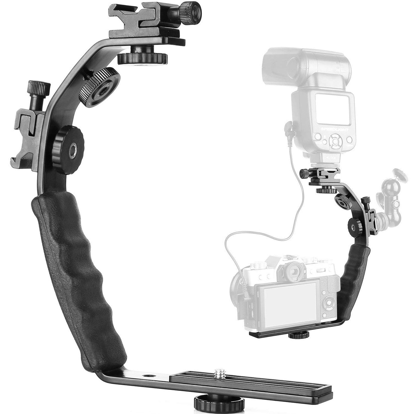 Photo Speedlite Dual Cold Shoe Hot Shoe Mount Grip Holder 1/4&quot; Screw Bracket Handle for Camera DSLR Video Flash