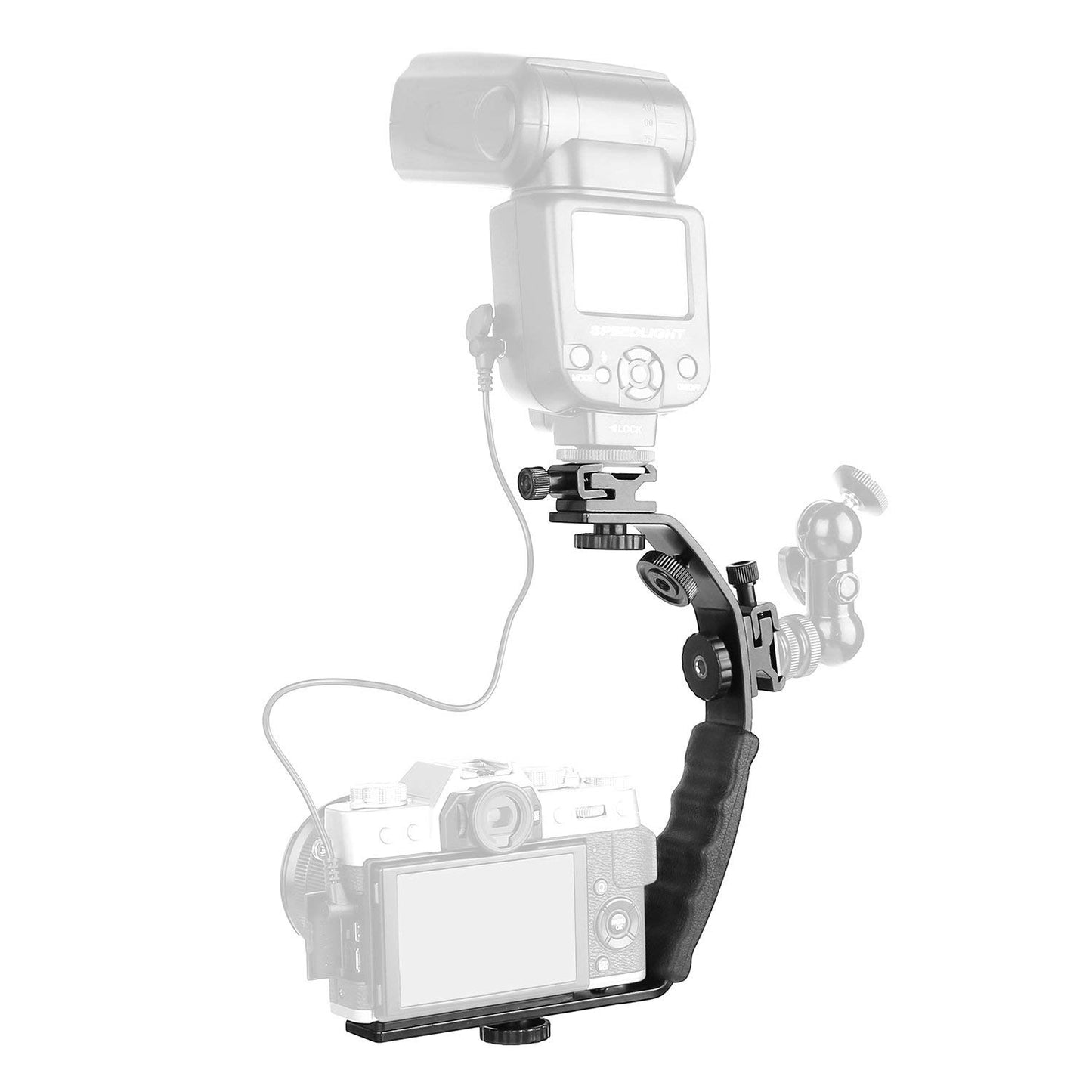 Photo Speedlite Dual Cold Shoe Hot Shoe Mount Grip Holder 1/4&quot; Screw Bracket Handle for Camera DSLR Video Flash