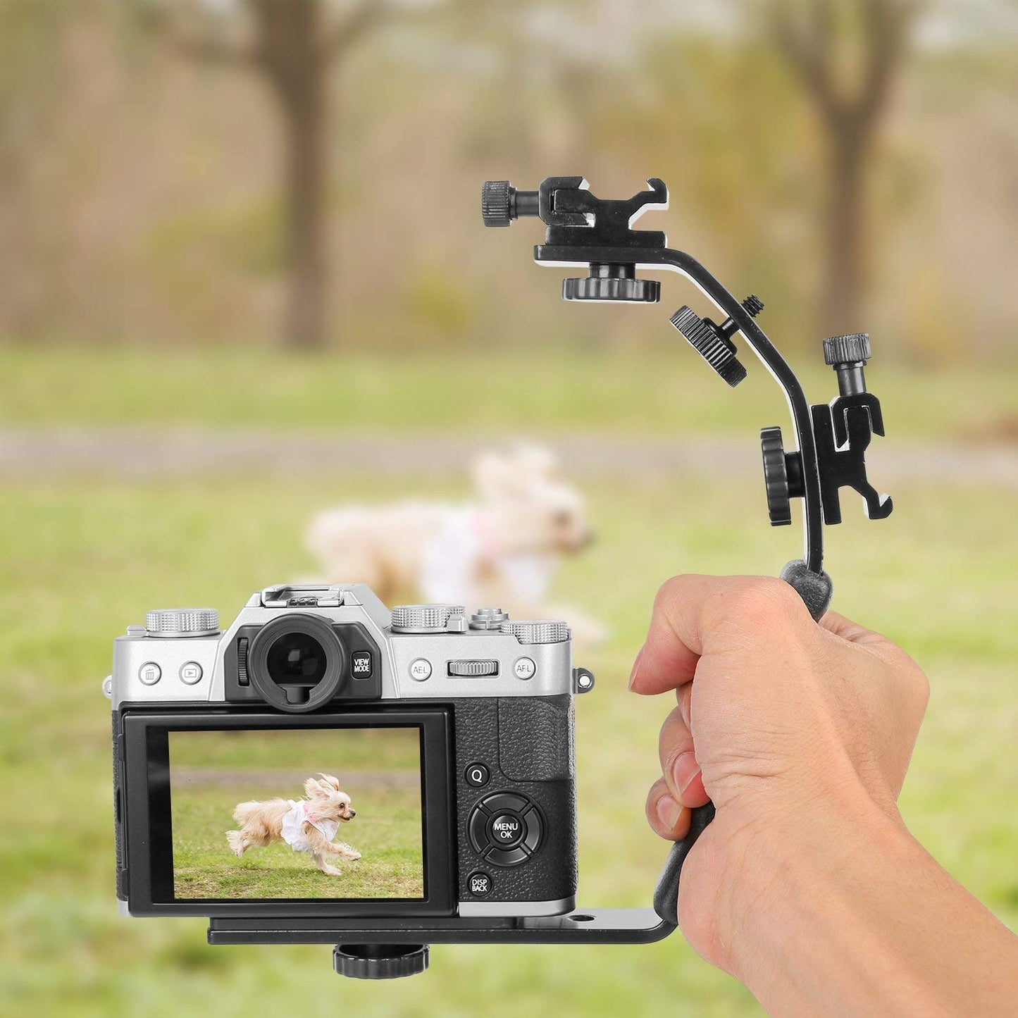Photo Speedlite Dual Cold Shoe Hot Shoe Mount Grip Holder 1/4&quot; Screw Bracket Handle for Camera DSLR Video Flash