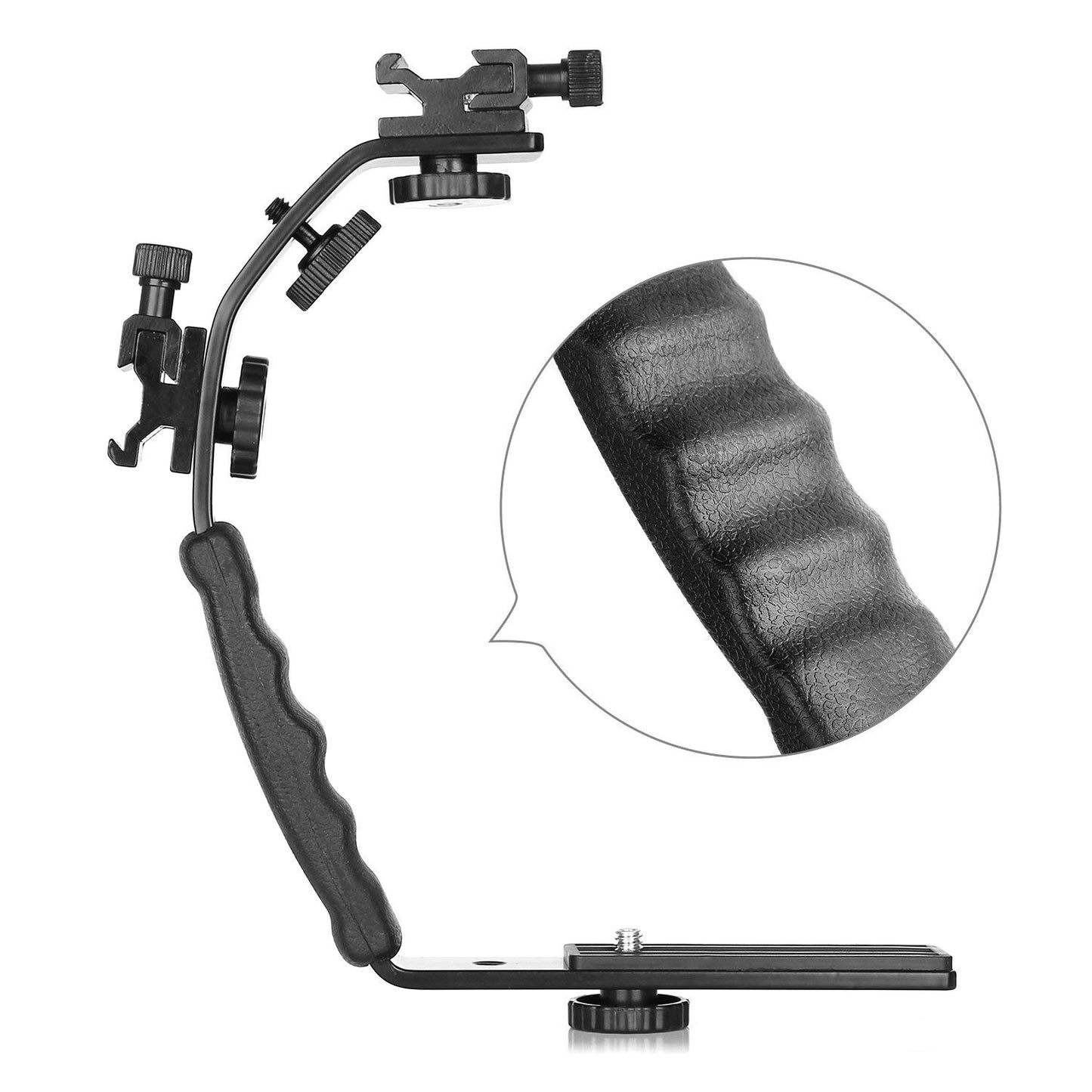 Photo Speedlite Dual Cold Shoe Hot Shoe Mount Grip Holder 1/4&quot; Screw Bracket Handle for Camera DSLR Video Flash