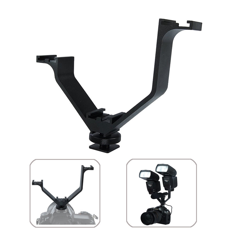 Triple Hot Shoe V Type Mount Flash Bracket Holder for Video Light Speedlite Microphone Monitor on SLR Camera Camcorder
