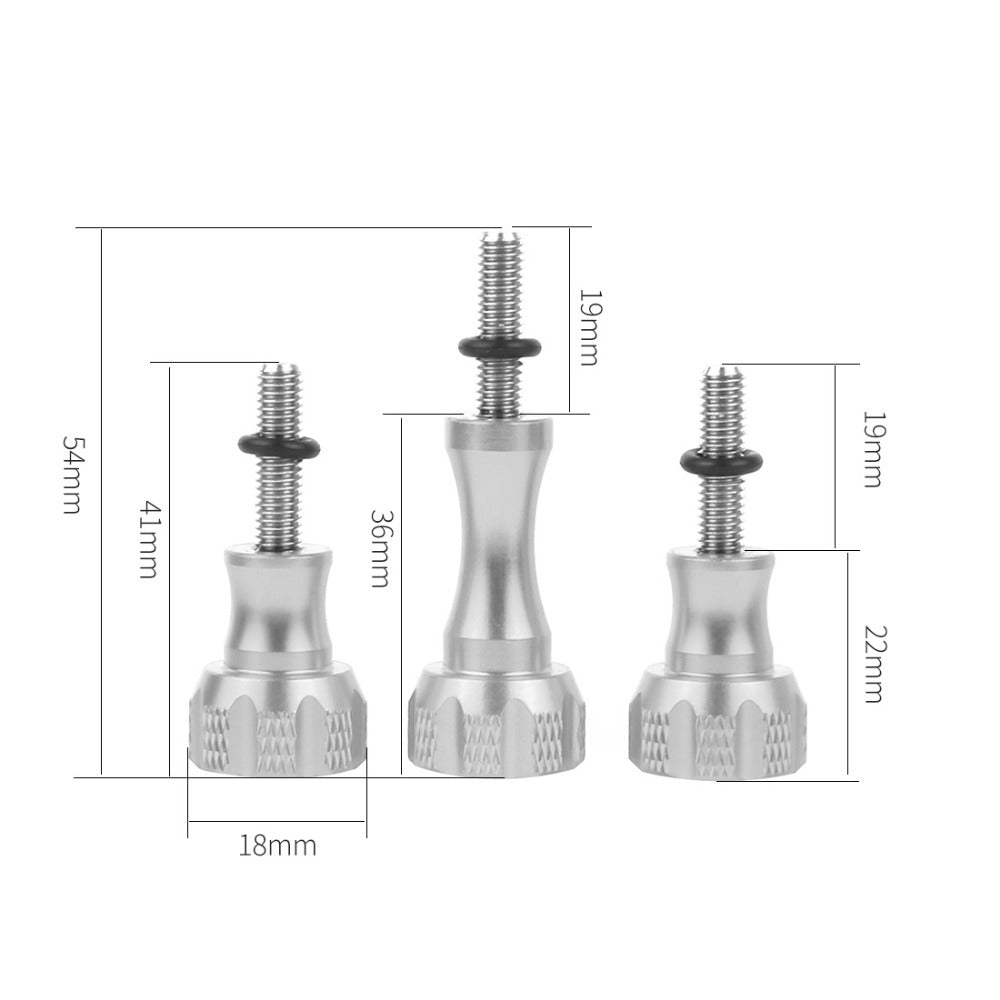 3pcs Aluminum Alloy Long Short Thumb Knob Screws Nut for GoPro Hero Black 8 7 6 5 4 SJcam EKEN YI 4K - Silver