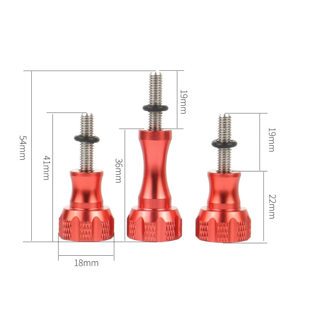 3pcs Aluminum Alloy Long Short Thumb Knob Screws Nut for GoPro Hero Black 8 7 6 5 4 SJcam EKEN YI 4K - Red