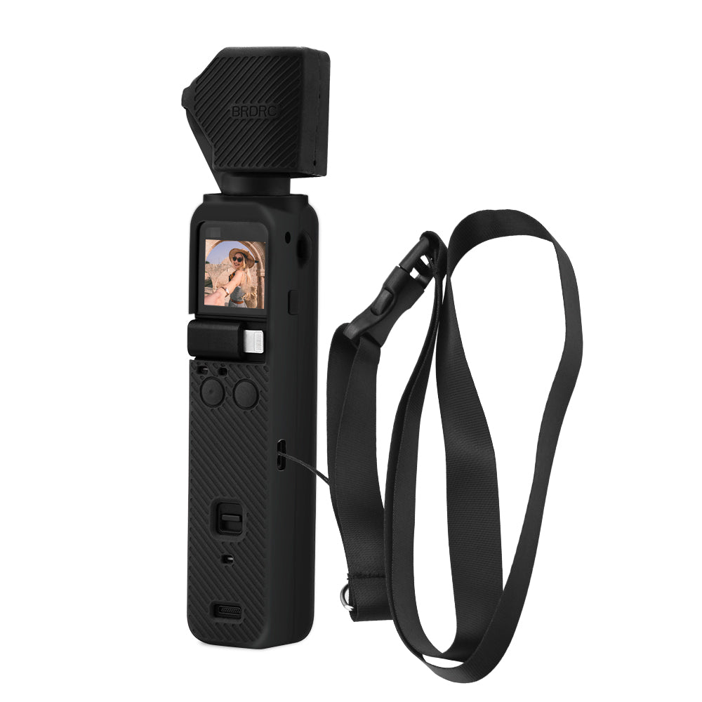 Silicone Case Body Protection Cover + Lens Cover + Hand Strap for OSMO Pocket 2 - Black