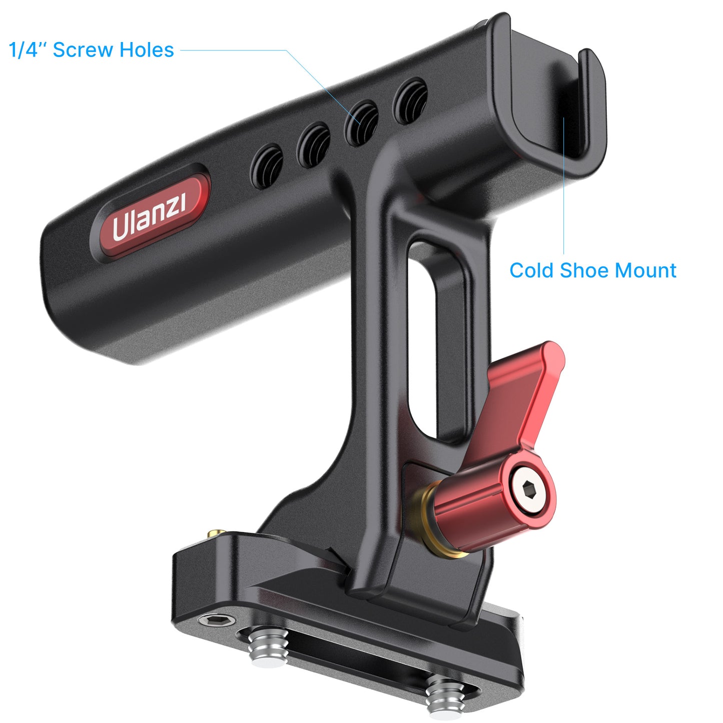 Uniqkart R084 Camera Cage Mini Metal Top Handle Aluminum Alloy Hand Grip with Cold Shoe Mount 1/4 Inch Screw Holes
