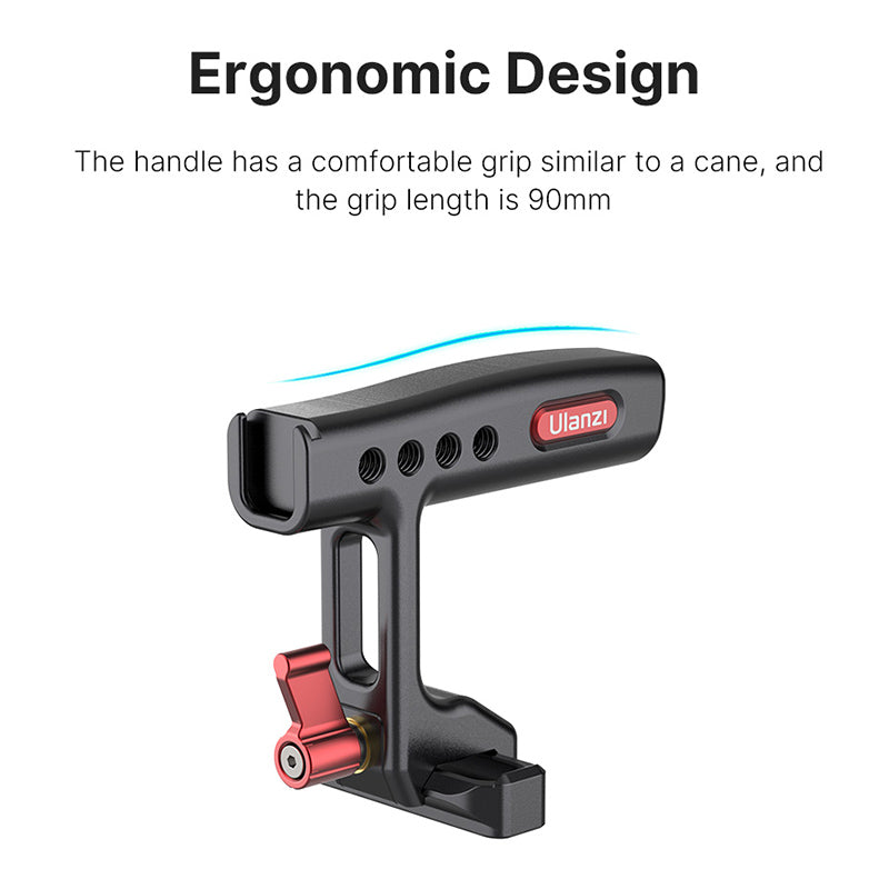 Uniqkart R084 Camera Cage Mini Metal Top Handle Aluminum Alloy Hand Grip with Cold Shoe Mount 1/4 Inch Screw Holes