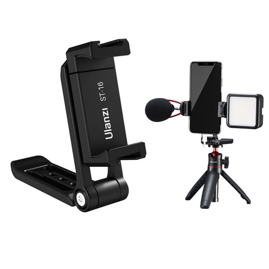 Uniqkart ST-16 Metal Phone Mount Holder Horizontal/Vertical Shooting VLOG Handgrip with Cold Shoe Mount for Microphone LED Light