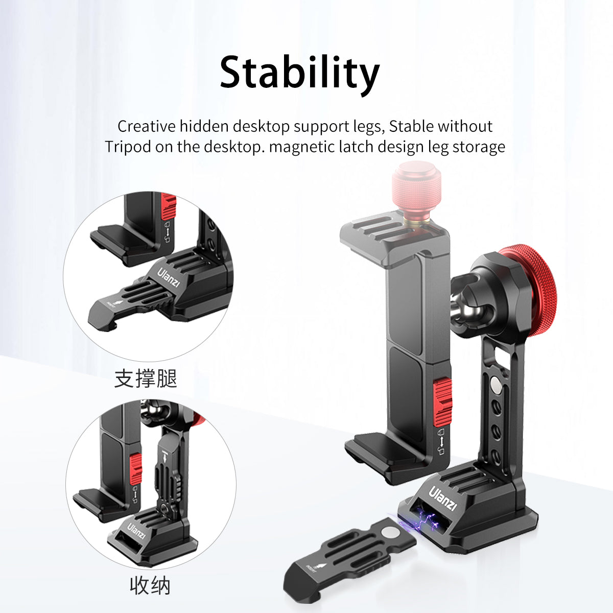 ULANZI ST-14 Aluminum Alloy 360&#176; Rotating Phone Holder Clip with Cold Shoe Universal Cellphone Holder Bracket