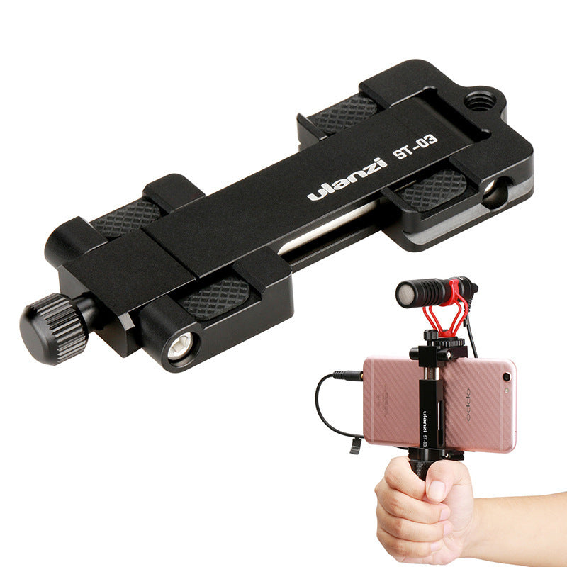 Uniqkart ST-03 Metal Phone Tripod Mount with Cold Shoe Universal Clip Holder for Smartphone Microphone Light