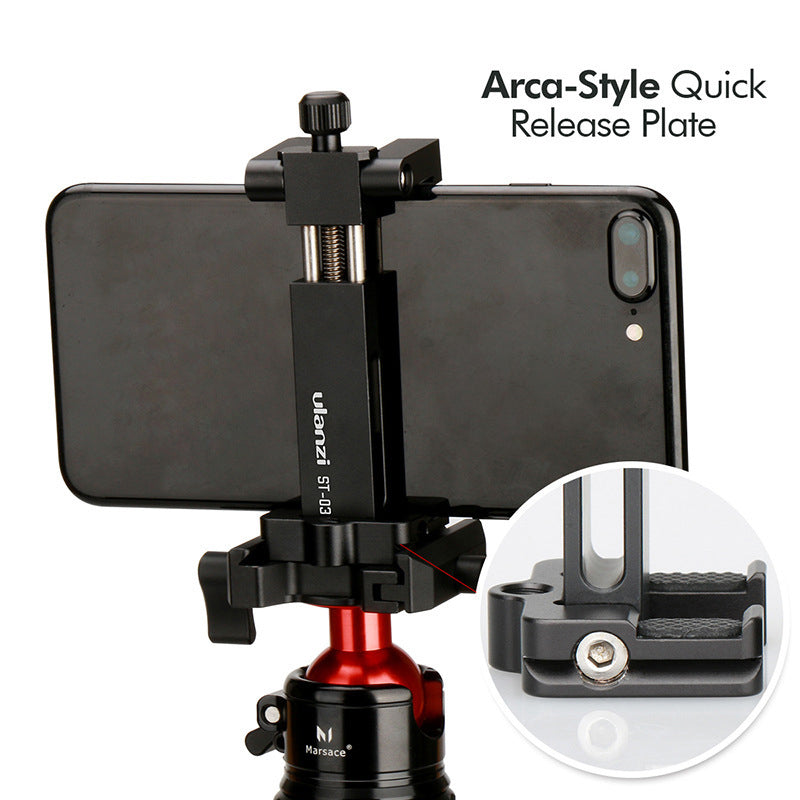 Uniqkart ST-03 Metal Phone Tripod Mount with Cold Shoe Universal Clip Holder for Smartphone Microphone Light