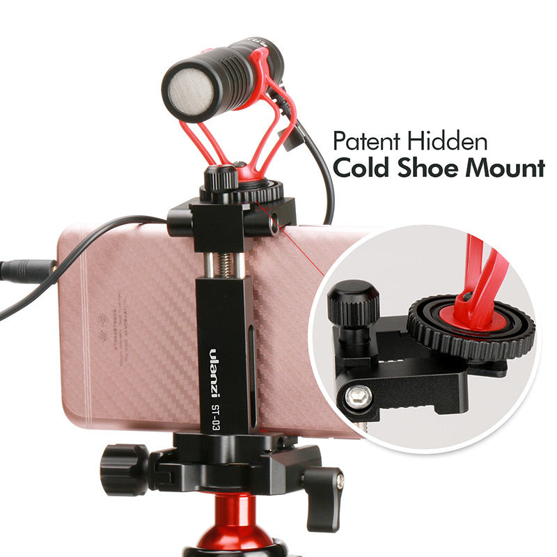 Uniqkart ST-03 Metal Phone Tripod Mount with Cold Shoe Universal Clip Holder for Smartphone Microphone Light