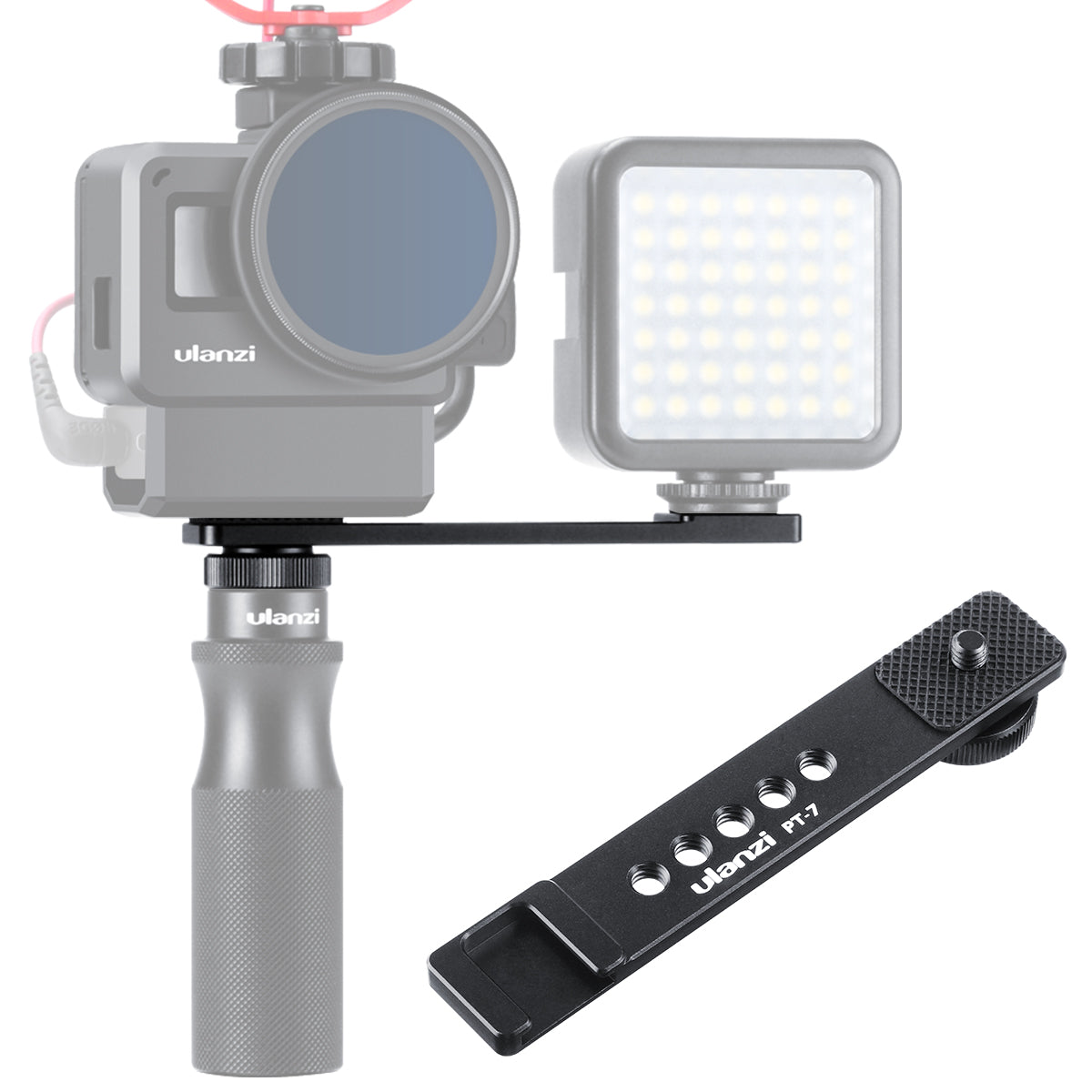 Uniqkart PT-7 Aluminum Alloy Cold Shoe Stand Bracket Vlogging Microphone Extension Plate for GoPro Sony RX0 II Mini Video Light