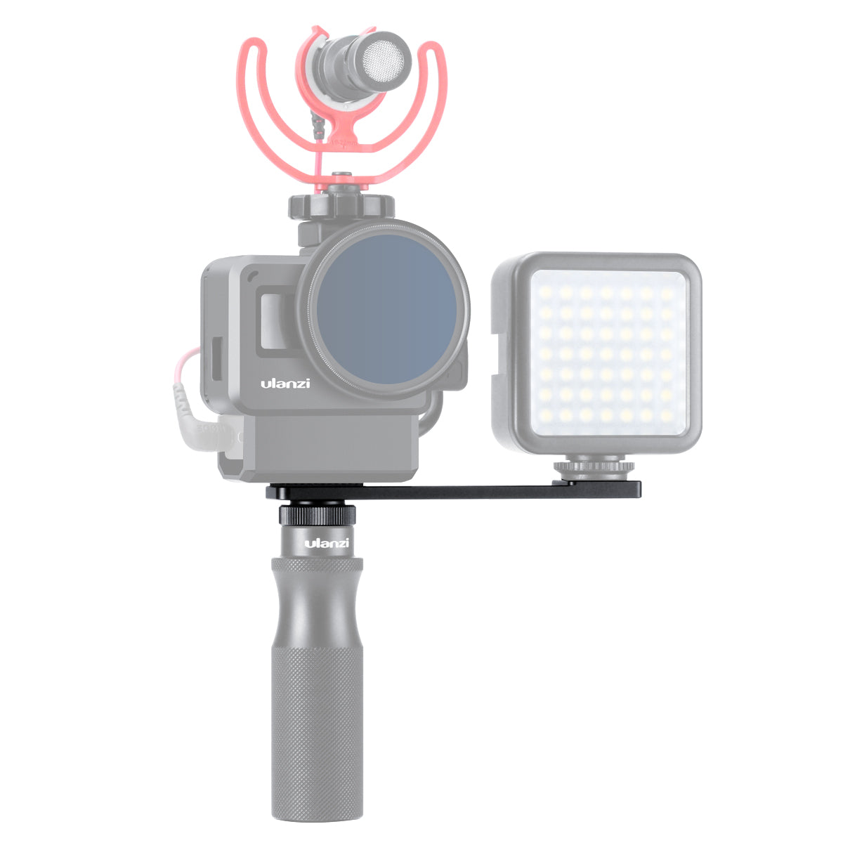 Uniqkart PT-7 Aluminum Alloy Cold Shoe Stand Bracket Vlogging Microphone Extension Plate for GoPro Sony RX0 II Mini Video Light