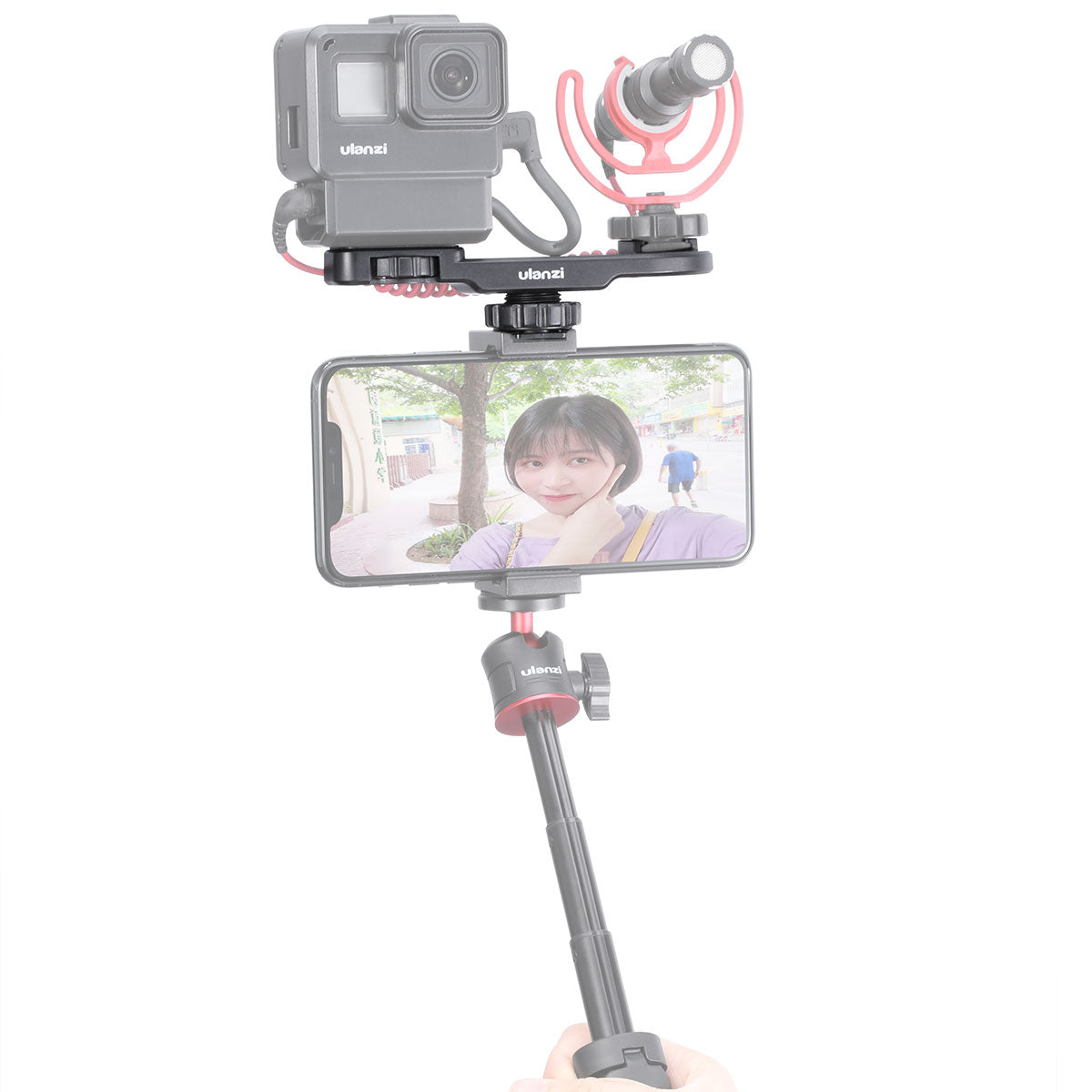 Uniqkart PT-8 Universal Vlog Plate Cold Shoe Mount Microphone Holder Extension Bracket for Sports Camera Smartphone