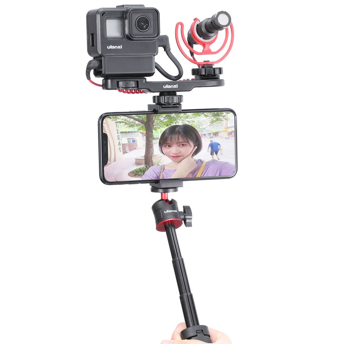 Uniqkart PT-8 Universal Vlog Plate Cold Shoe Mount Microphone Holder Extension Bracket for Sports Camera Smartphone