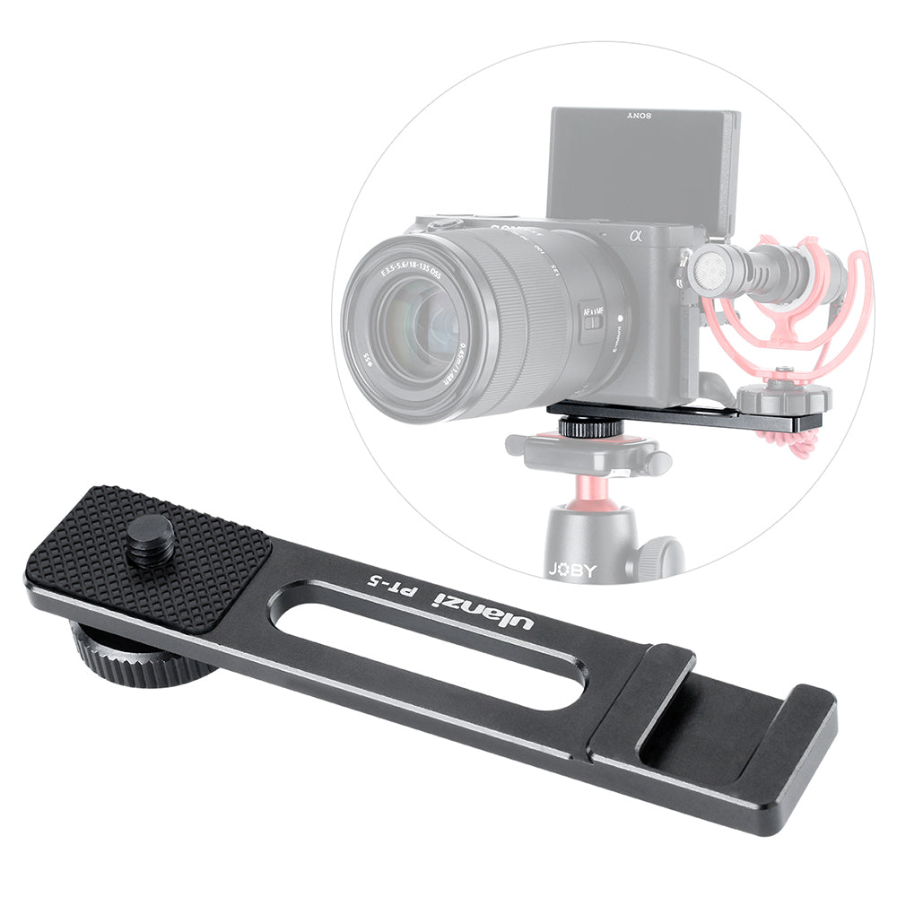 ULANZI PT-5 Vlogging Microphone Mount Stand Extension Bar Plate with Cold Shoe 1/4 Inch Screw Mounts for Sony Series