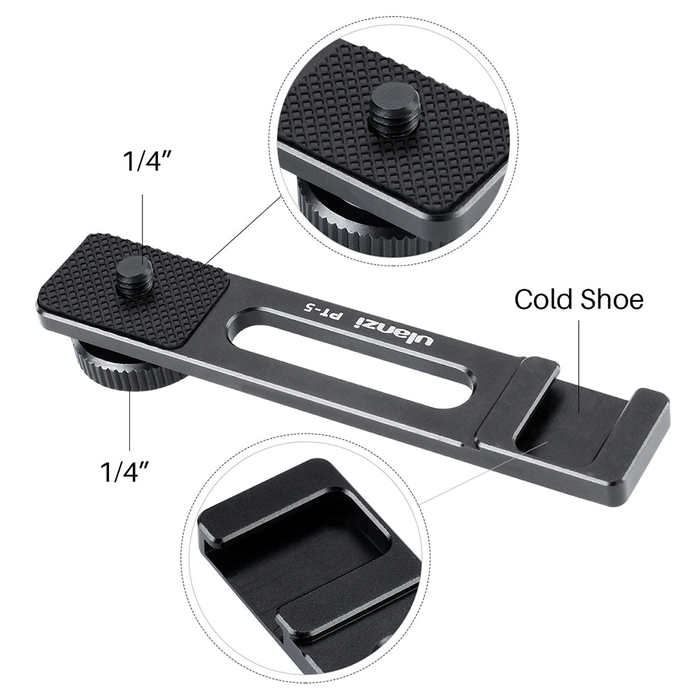 ULANZI PT-5 Vlogging Microphone Mount Stand Extension Bar Plate with Cold Shoe 1/4 Inch Screw Mounts for Sony Series