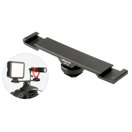 ULANZI PT-2 Aluminum Alloy Cold Shoe Extension Bracket 2 Hot Shoe Mounts Bar Dual Bracket with 1/4&quot; Thread Holes for Smartphone Camera