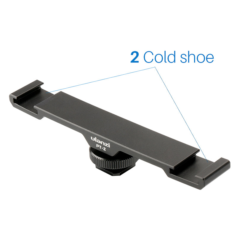 ULANZI PT-2 Aluminum Alloy Cold Shoe Extension Bracket 2 Hot Shoe Mounts Bar Dual Bracket with 1/4&quot; Thread Holes for Smartphone Camera
