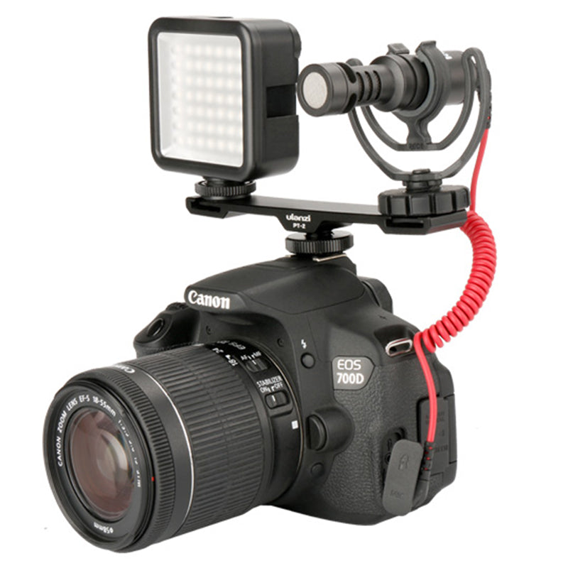 ULANZI PT-2 Aluminum Alloy Cold Shoe Extension Bracket 2 Hot Shoe Mounts Bar Dual Bracket with 1/4&quot; Thread Holes for Smartphone Camera