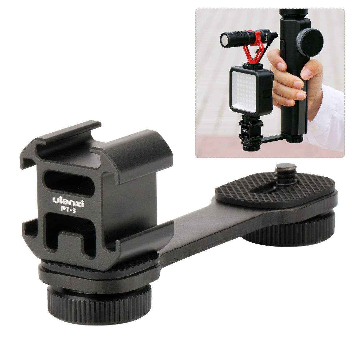 Uniqkart PT-3 Triple Cold Shoe Mount Adapter Microphone Extension Bar for Zhiyun Smooth 4 DJI Osmo Pocket