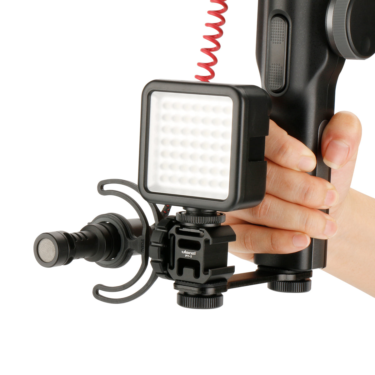 Uniqkart PT-3 Triple Cold Shoe Mount Adapter Microphone Extension Bar for Zhiyun Smooth 4 DJI Osmo Pocket
