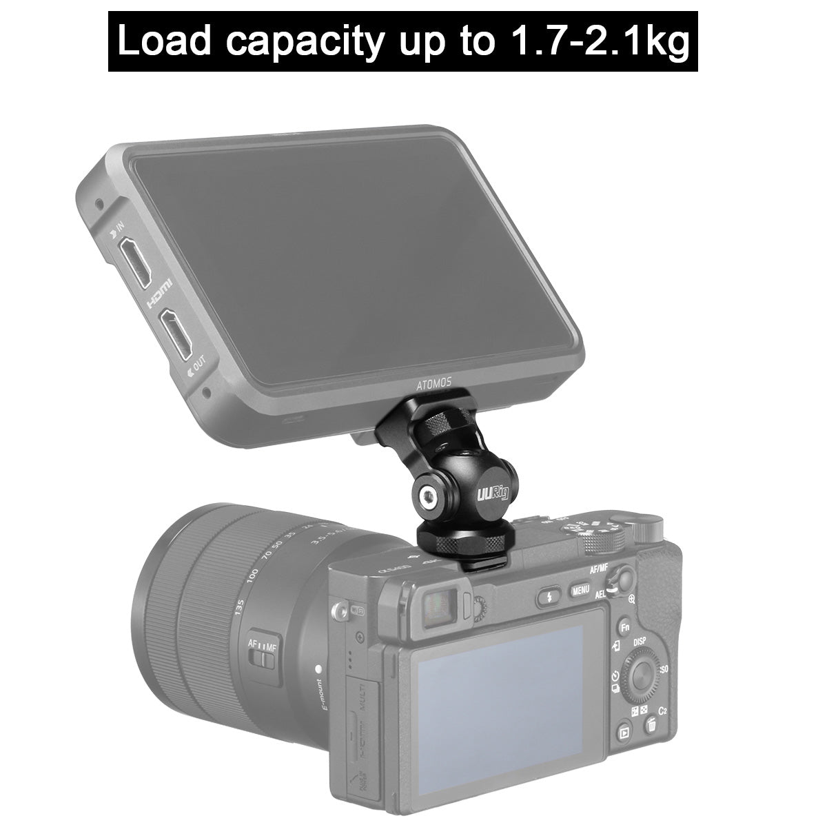Uniqkart R015 Vlogger Monitor Mount Adapter Cold Shoe Ballhead Monitor Bracket Mic Holder