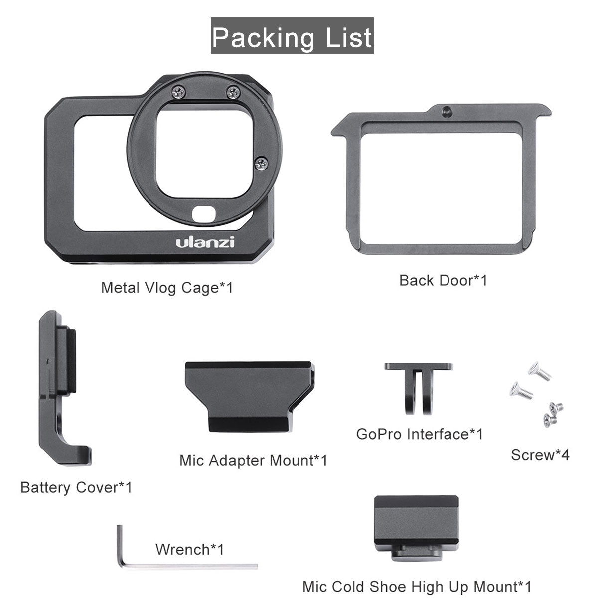 Uniqkart G8-5 Aluminum Alloy Protective Case Metal Vlog Frame Cage for GoPro Hero 8 Action Camera Accessories