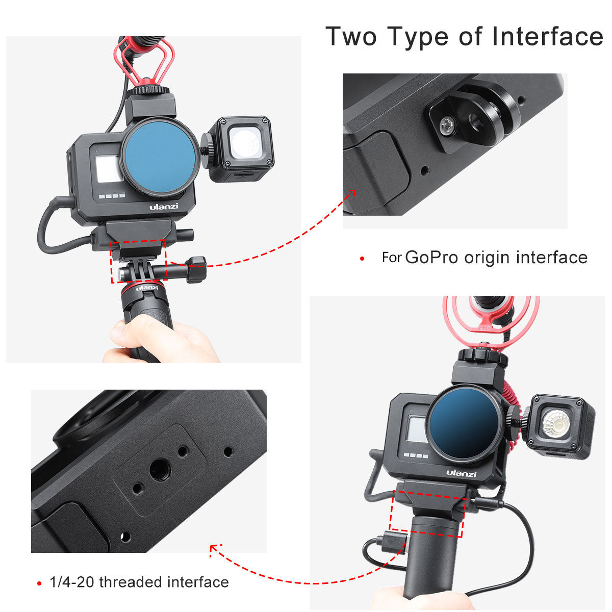 Uniqkart G8-5 Aluminum Alloy Protective Case Metal Vlog Frame Cage for GoPro Hero 8 Action Camera Accessories