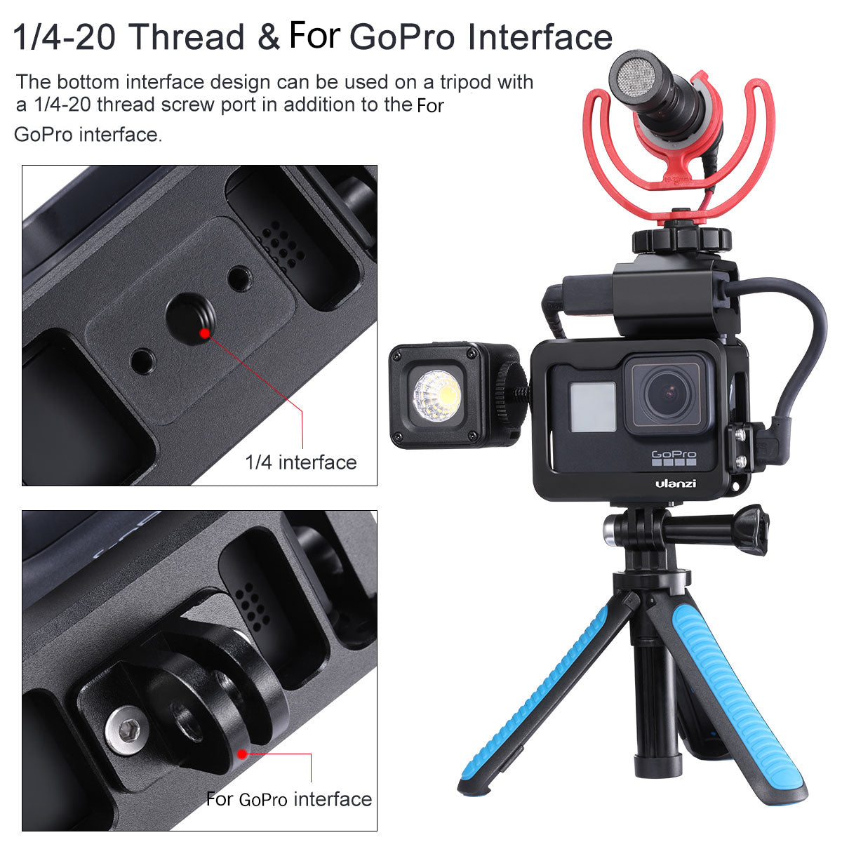 Uniqkart V3 Pro Aluminum Alloy Cage Protective Housing Case Cover Metal Frame for GoPro Hero 5/6/7