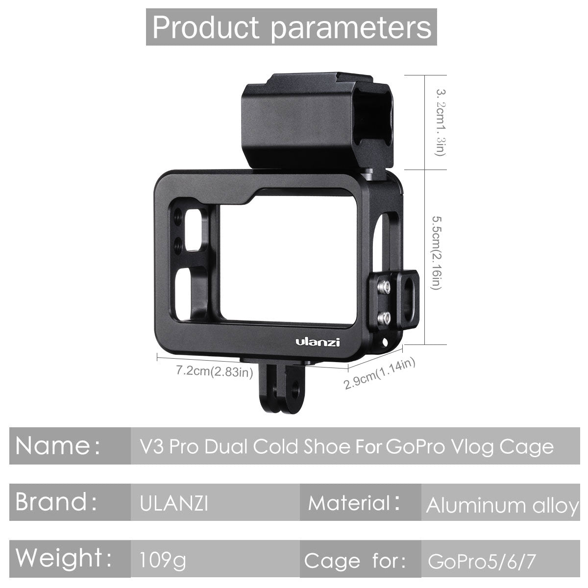 Uniqkart V3 Pro Aluminum Alloy Cage Protective Housing Case Cover Metal Frame for GoPro Hero 5/6/7