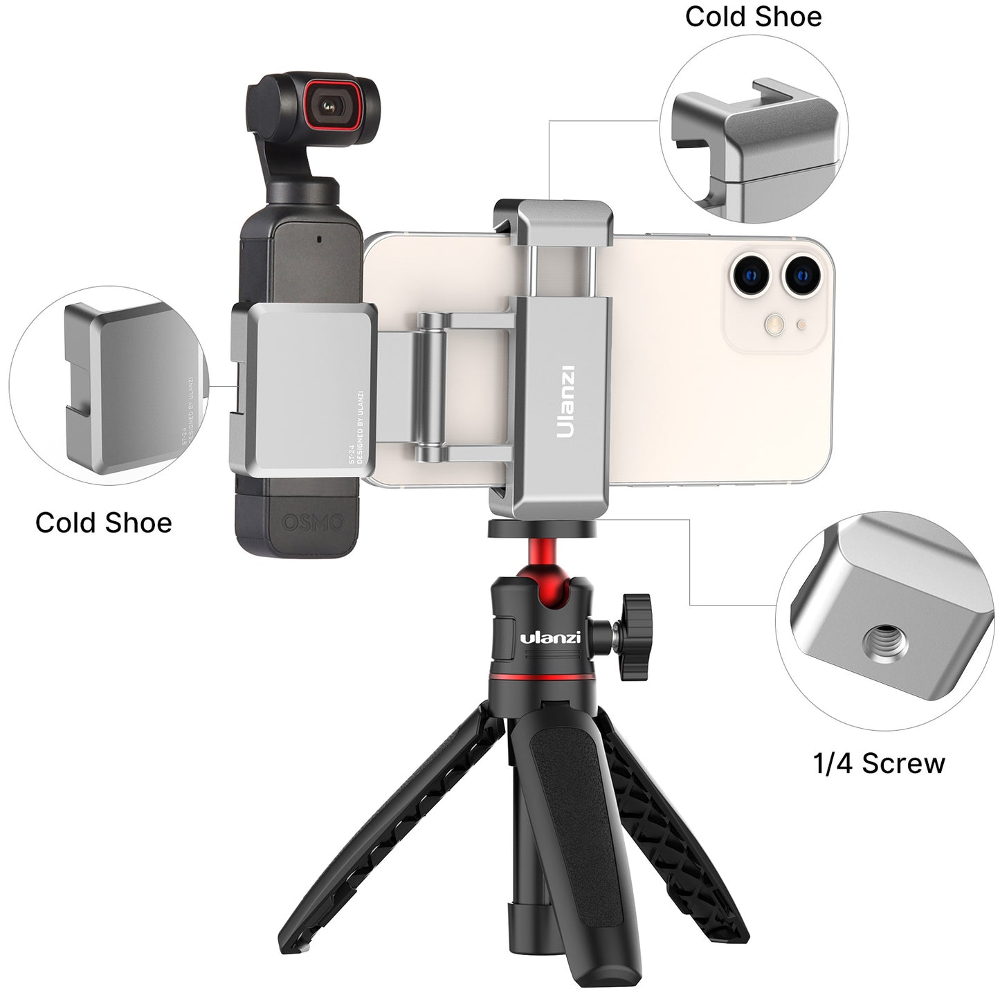 ULANZI ST-24 Phone Tripod Mount Adapter Expansion Accessories Phone Clip for DJI OSMO Pocket 1/2