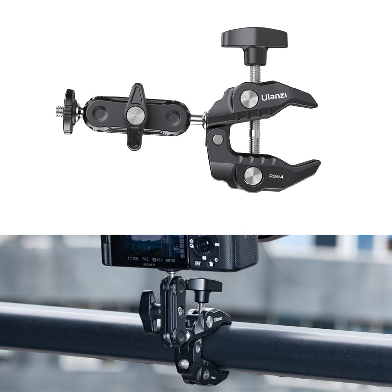 ULANZI R094 Camera Clamp Mount Multi-function Monitor Holder 360-degree Ball Head Adapter with 1/4&quot; 3/8&quot; Screw for DSLR Camera/LED Lights