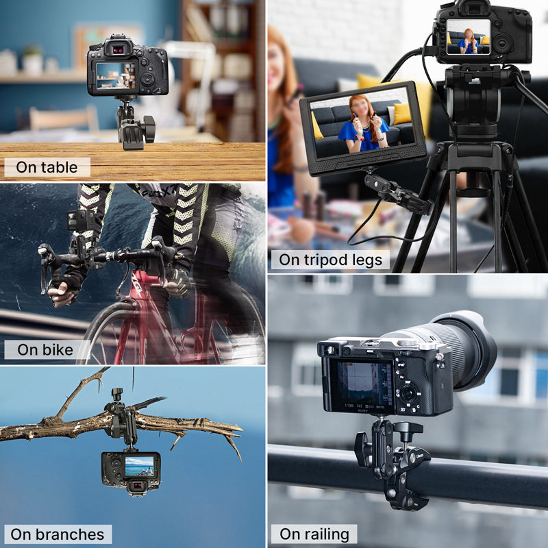 ULANZI R094 Camera Clamp Mount Multi-function Monitor Holder 360-degree Ball Head Adapter with 1/4&quot; 3/8&quot; Screw for DSLR Camera/LED Lights