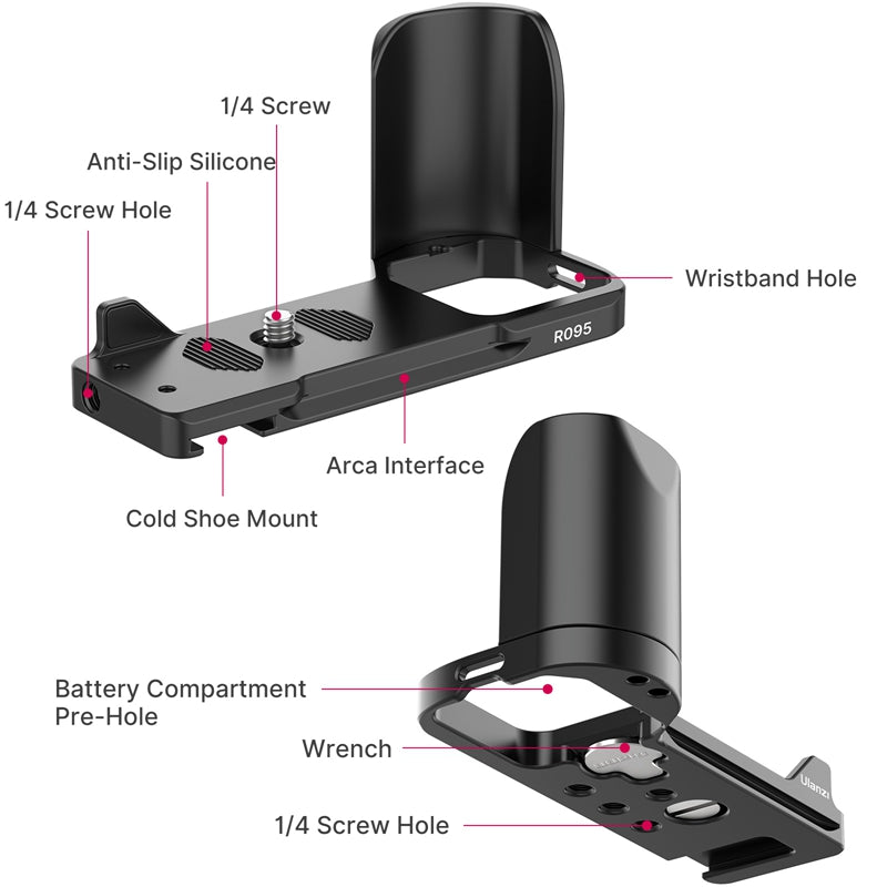 Uniqkart R095 Vertical Horizontal Switching Tripod Head Quick Release Plate Camera L-shape Bracket for Sony ZVE10
