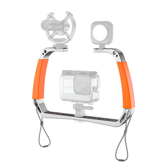 Uniqkart TE-HBM-002 Diving Underwater Handheld Aluminum Alloy Action Camera Holder Double-Arm Bracket Stabilizer for GoPro