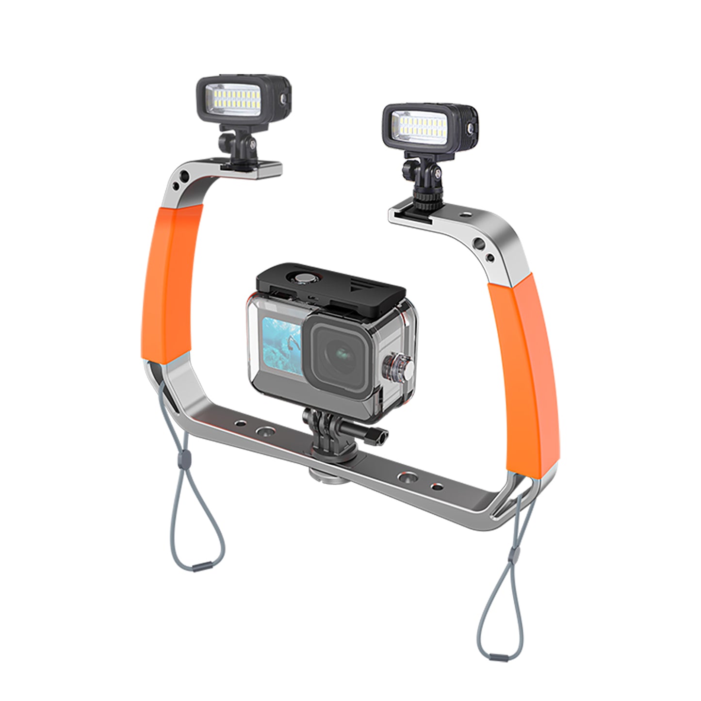 Uniqkart TE-HBM-002 Diving Underwater Handheld Aluminum Alloy Action Camera Holder Double-Arm Bracket Stabilizer for GoPro