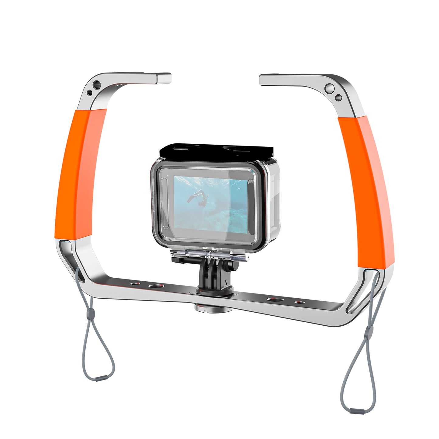 Uniqkart TE-HBM-002 Diving Underwater Handheld Aluminum Alloy Action Camera Holder Double-Arm Bracket Stabilizer for GoPro