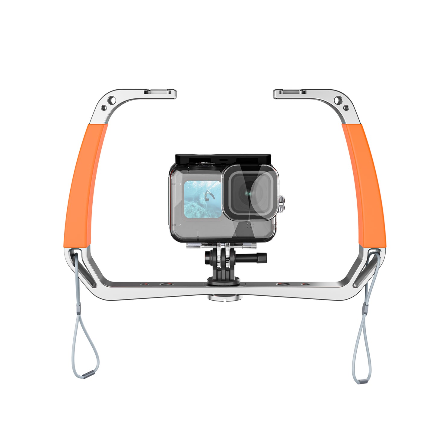 Uniqkart TE-HBM-002 Diving Underwater Handheld Aluminum Alloy Action Camera Holder Double-Arm Bracket Stabilizer for GoPro