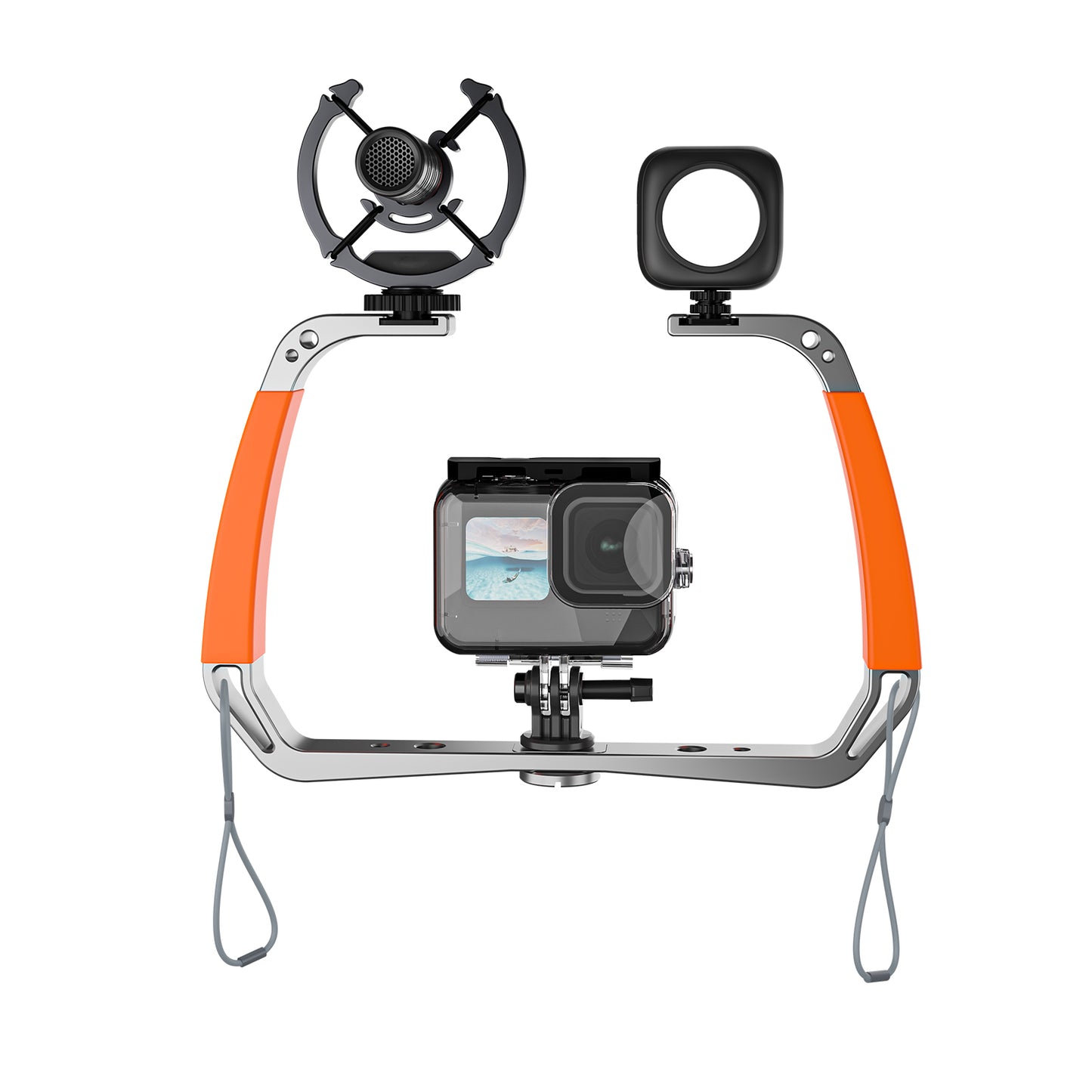 Uniqkart TE-HBM-002 Diving Underwater Handheld Aluminum Alloy Action Camera Holder Double-Arm Bracket Stabilizer for GoPro