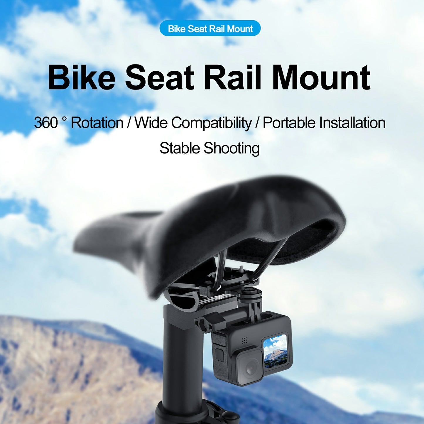Uniqkart TE-CEB-003 Bike Seat Tail 360 Degrees Rotating Camera Holder Expansion Bracket for GoPro Hero/Insta360/DJI Osmo Action Camera