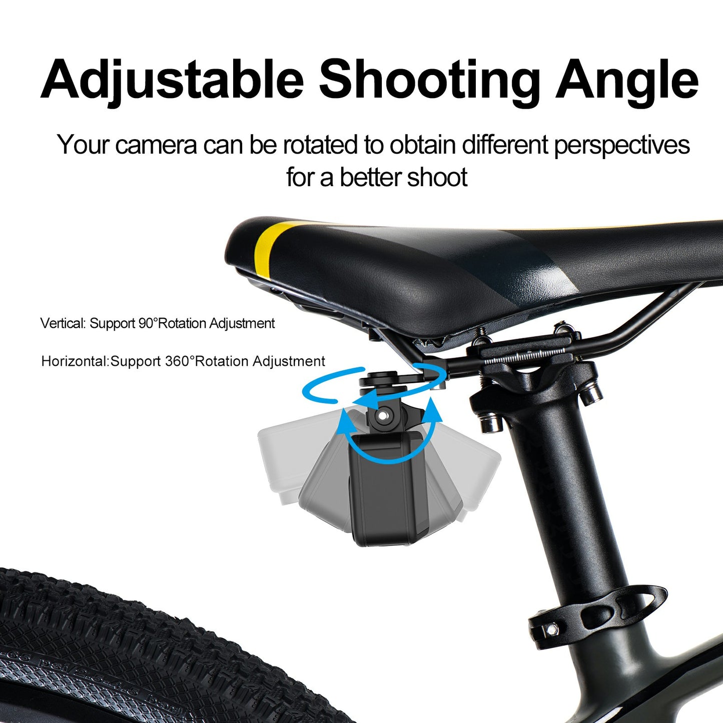 Uniqkart TE-CEB-003 Bike Seat Tail 360 Degrees Rotating Camera Holder Expansion Bracket for GoPro Hero/Insta360/DJI Osmo Action Camera