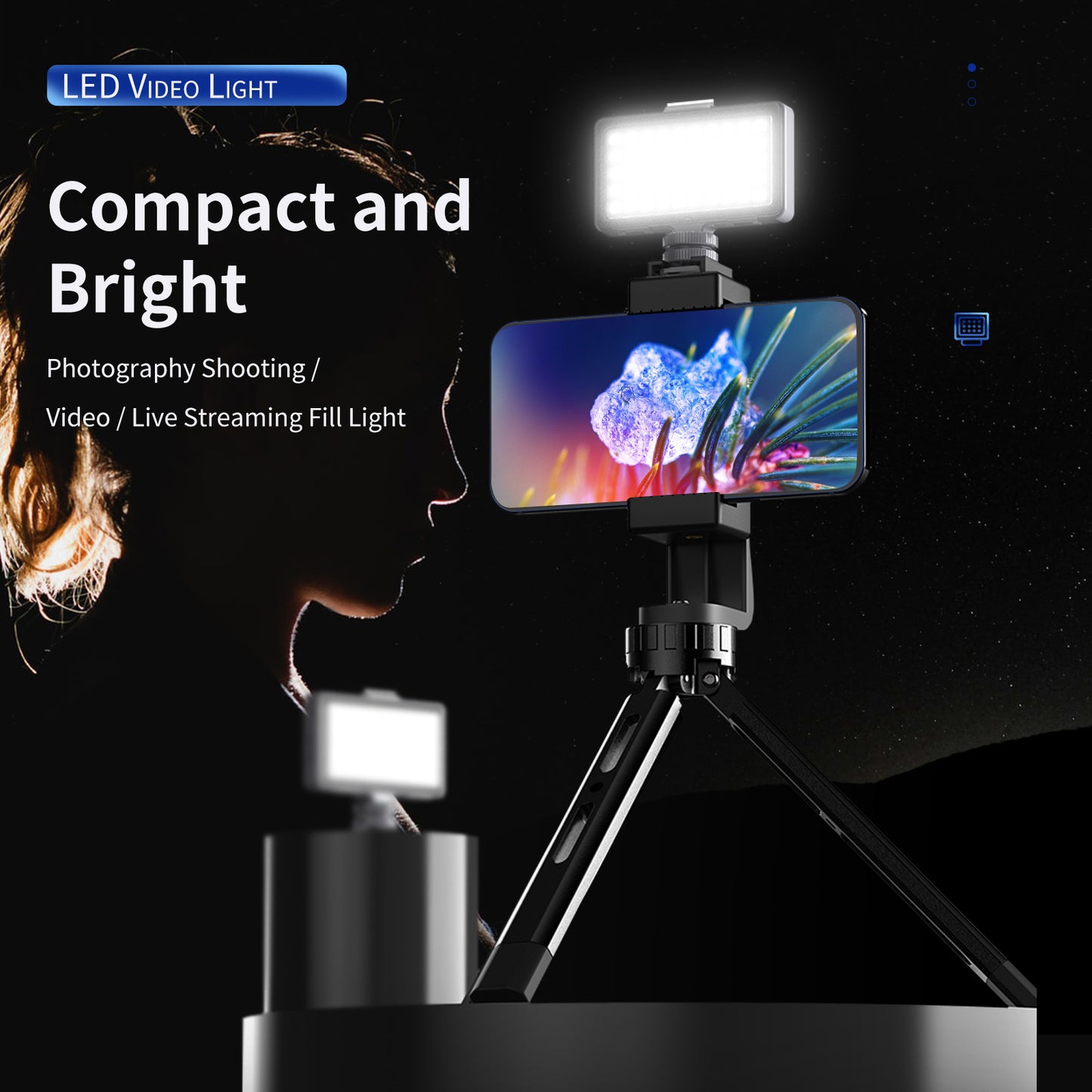 Uniqkart TE-BGD-002 Vlog Fill Light LED Mini Video Lighting for GoPro Hero Insta360 Smartphone