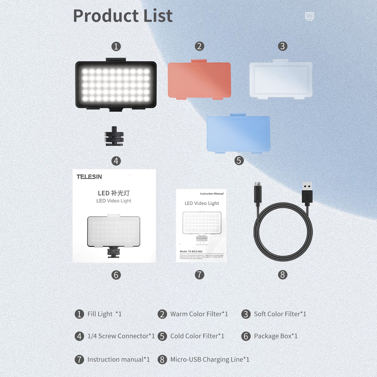 Uniqkart TE-BGD-002 Vlog Fill Light LED Mini Video Lighting for GoPro Hero Insta360 Smartphone