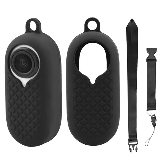 EWB8894 Thumb Anti-shake Camera Silicone Case Protector Digital Camera Protective Cover with Lanyard for Insta360 go2 - Black