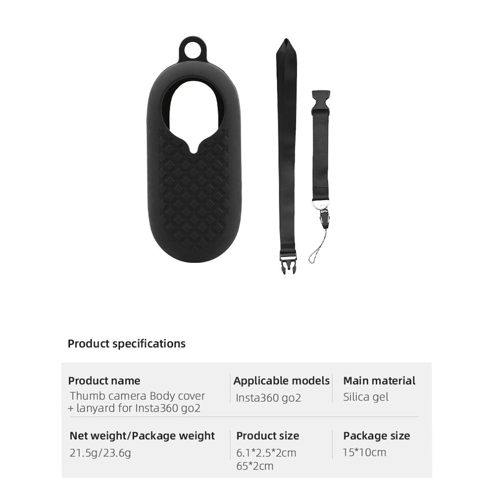 EWB8894 Thumb Anti-shake Camera Silicone Case Protector Digital Camera Protective Cover with Lanyard for Insta360 go2 - White