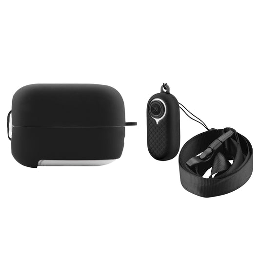 EWB8896 Sports Camera Silicone Protective Cover Case + Battery Compartment Cover for Insta360 GO2 - Black