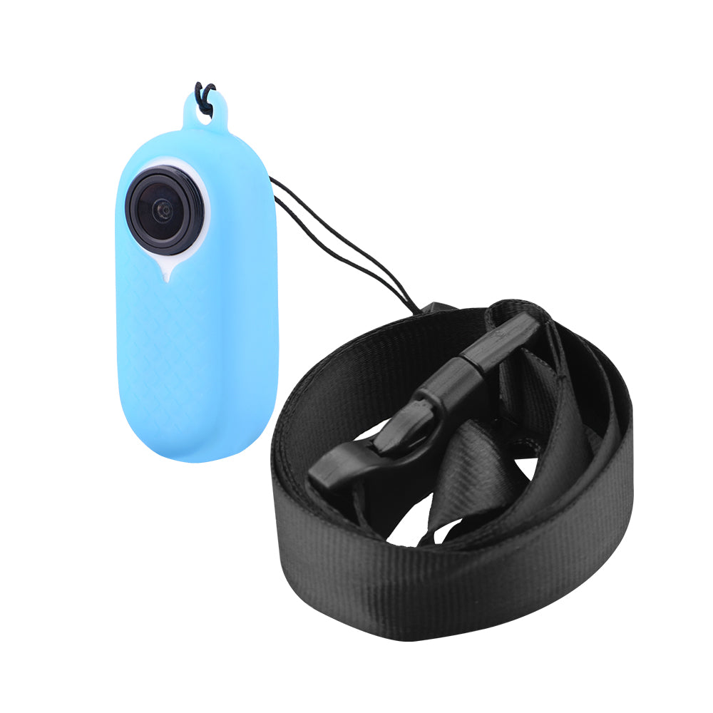 EWB8896 Sports Camera Silicone Protective Cover Case + Battery Compartment Cover for Insta360 GO2 - Blue