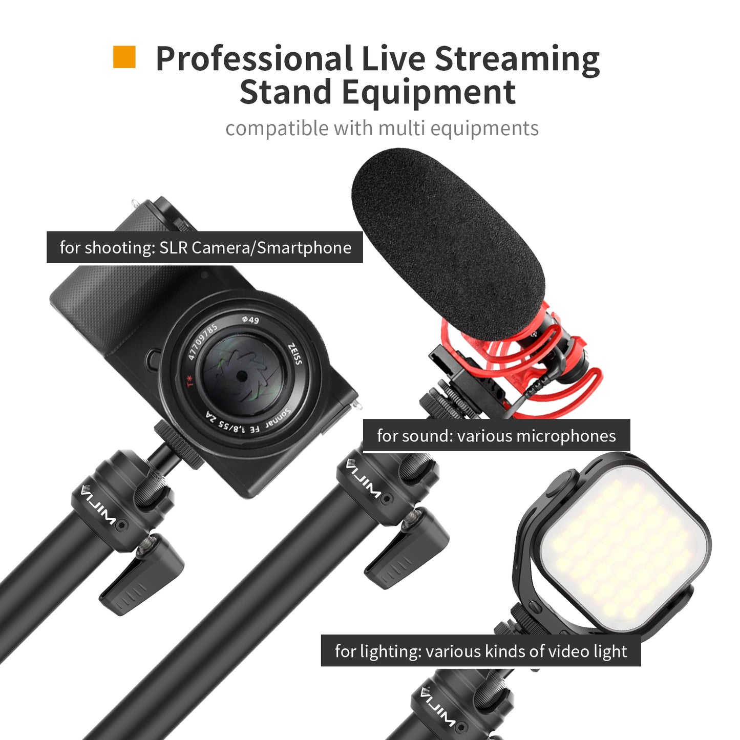 Uniqkart VIJIM LS04 Pipe Clamp Bracket Multi-Section Extension Flexible Arm Shooting Equipment Photography Accessories for Live-stream Lighting